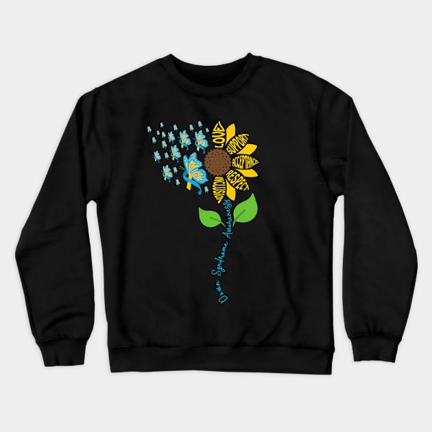 down syndrome awareness sunflower and butterfly design Crewneck Sweatshirt by mohazain